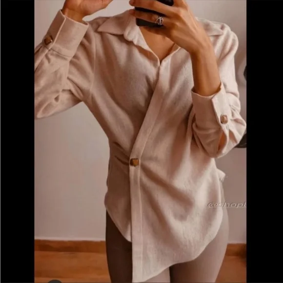 Zara Wool Blend Wrap Long Sleeve Side button Top Size S - Picture 4 of 15